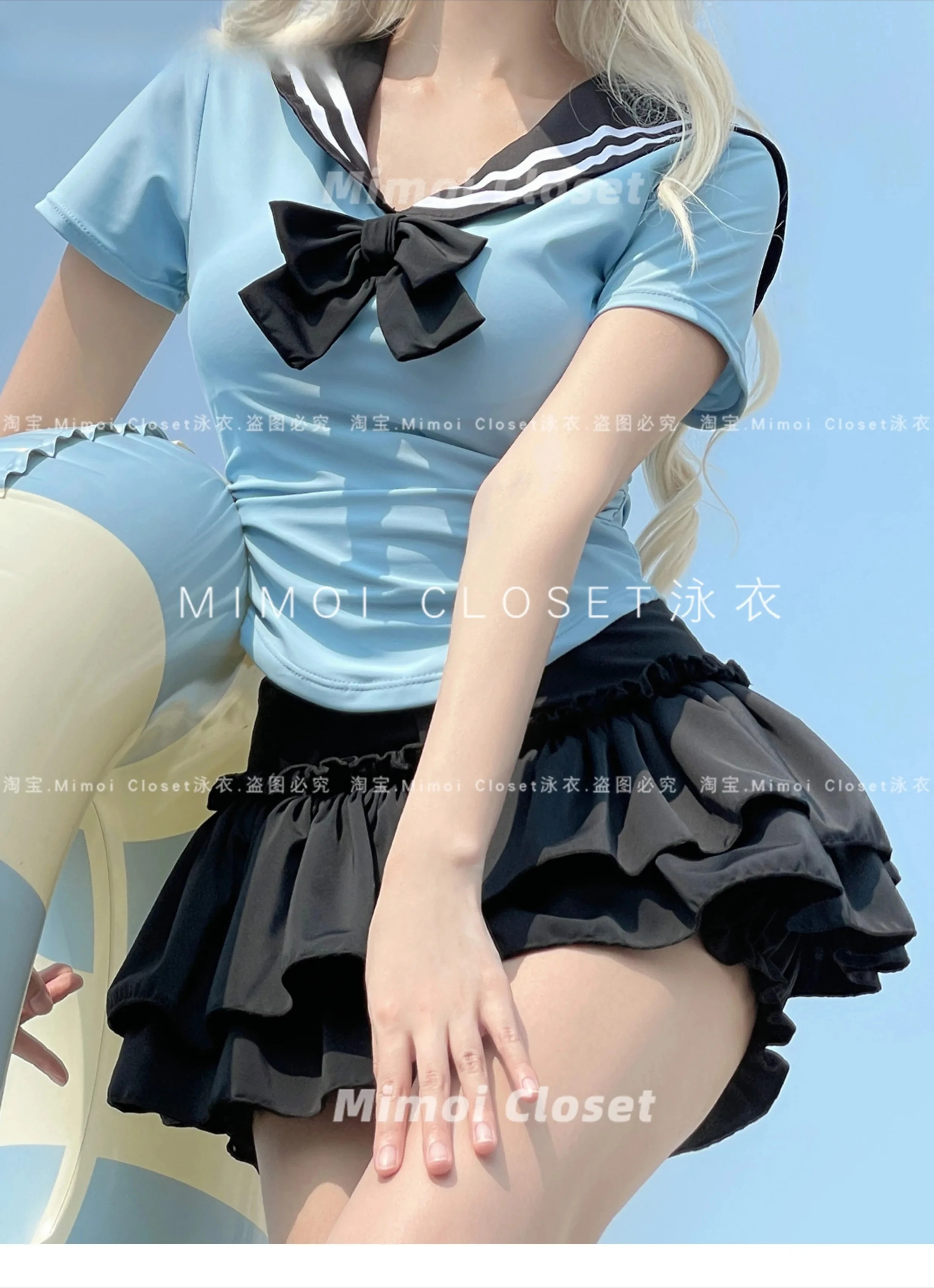 الحلو توتو تنورة البحرية نمط قصيرة الأكمام تنورة مجموعة البكيني 2025 جديد الصيف شاطئ البحر عطلة السعودية زي سباحة من قطعتين للفتيات #2