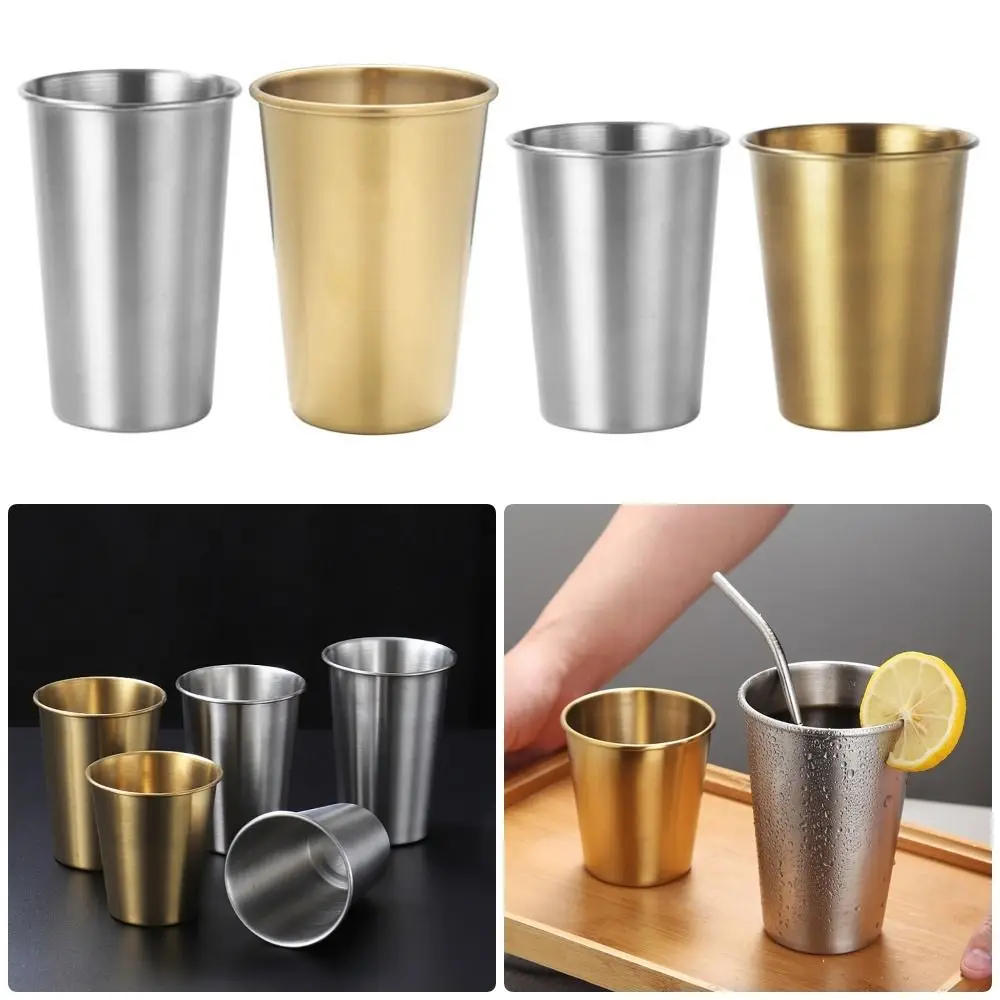 1Pcs Travel Camping Outdoor Stainless Steel Cup 304 Stainless Steel Coffee Tea Wine Whisky Beer Cups Gold Silver 260-500ml