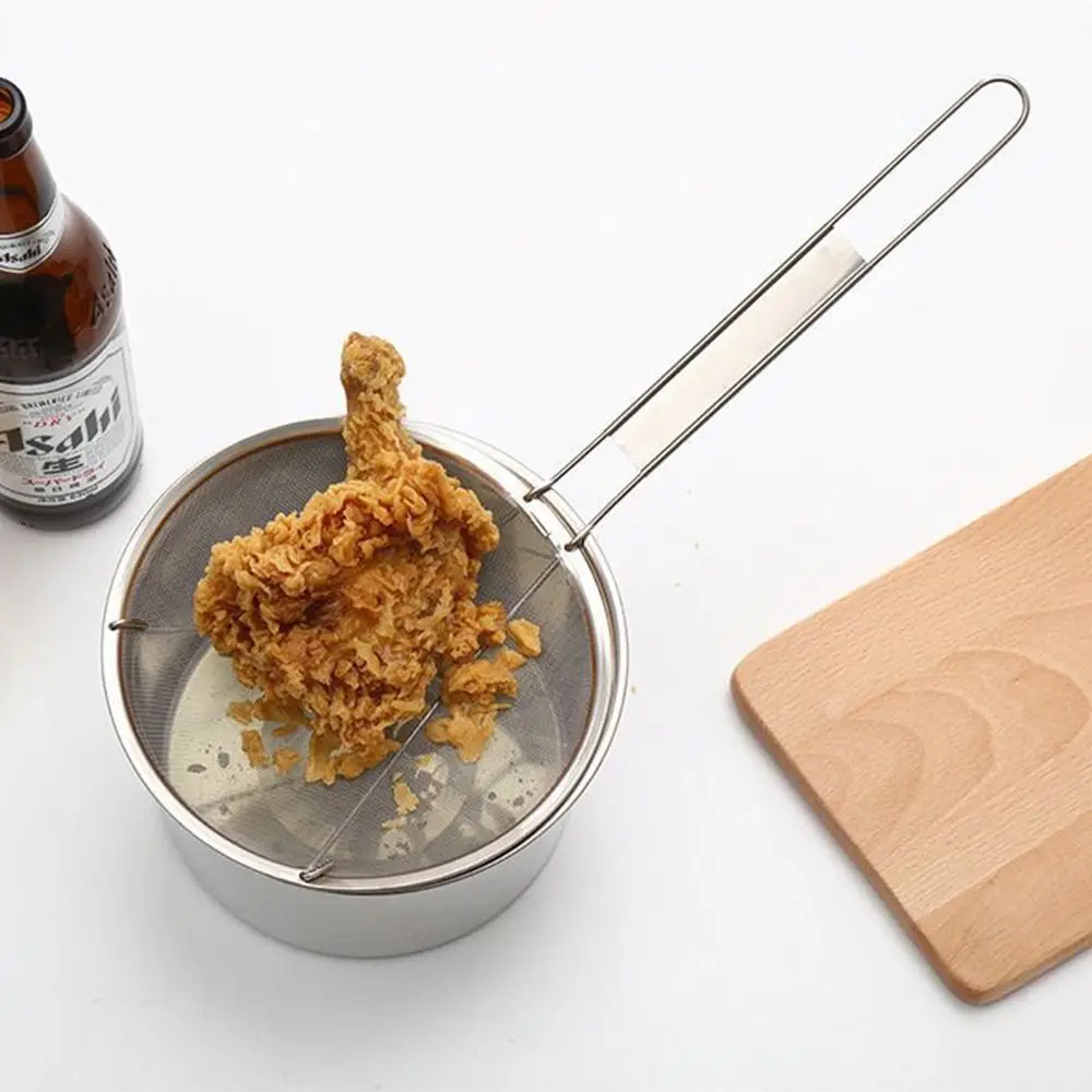 Stainless Steel Flour Filter Screen Soybean Milk Snack French Fries Wood Handle Mesh Strainer Household Oil residue Flour Sieve