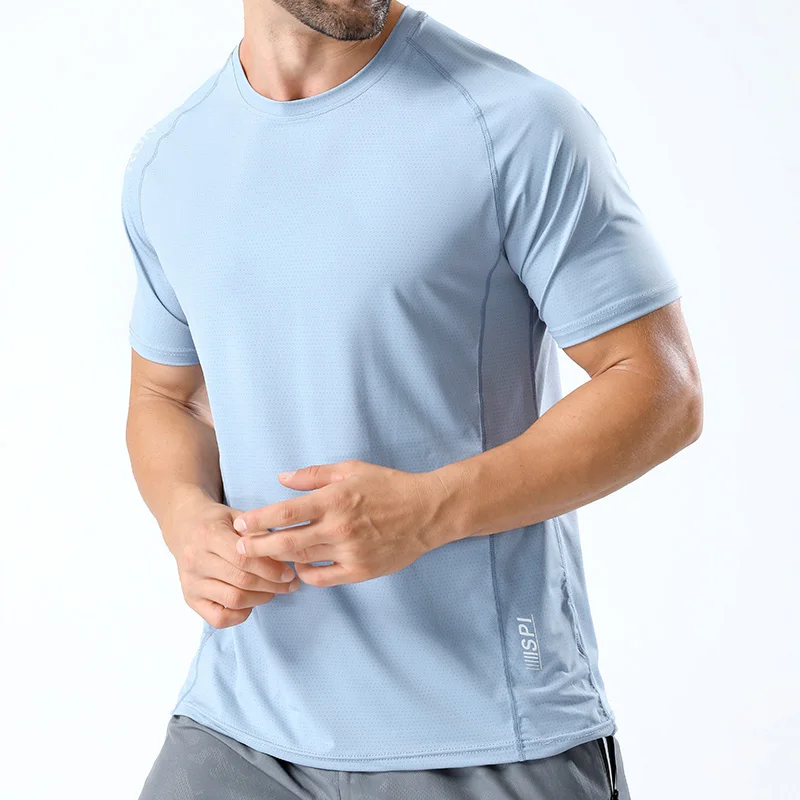 

Summer Men's Sports Ice Silk Short Sleeve T-shirt Outdoor Running Fitness Training Hiking Breathable Loose Speed Drying Top