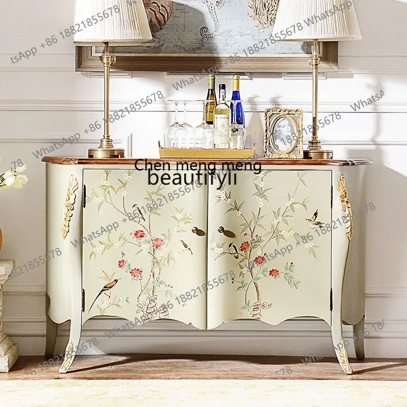 X CQYentrance cabinet light luxury painted home living room hand-painted decorative partition solid wood dining side cabinet