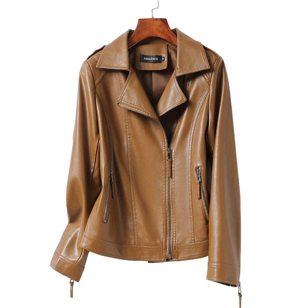 

Lady Spring Summer Leather Suede Jacket Women Moto Biker Coat Slim Suits LF2325DG