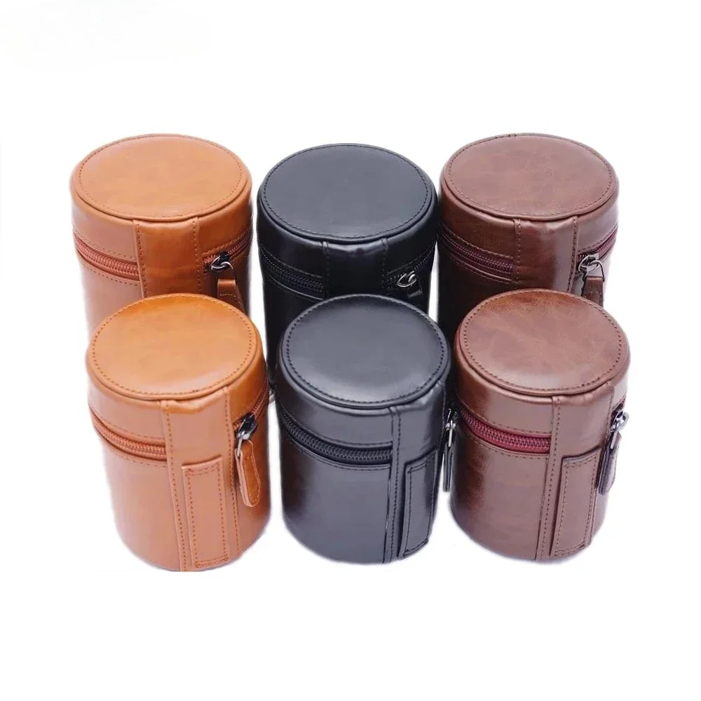 Canon Nikon Sony Pentax Fujifilm Tamron 렌즈 포켓 파우치에 적합한 검정색 카메라 렌즈 가방 PU 가죽 케이스