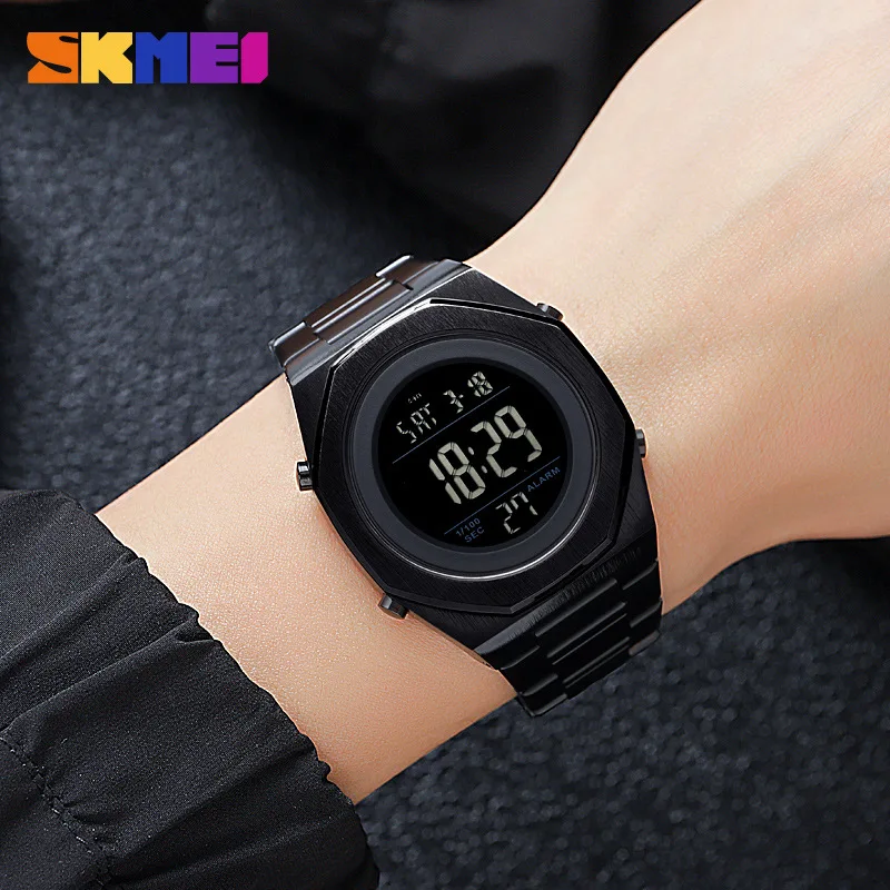 Skmei-reloj electrónico con pantalla Digital para hombre, cronógrafo con correa de acero, resistente al agua, Ideal para deportes al aire libre y estudiantes