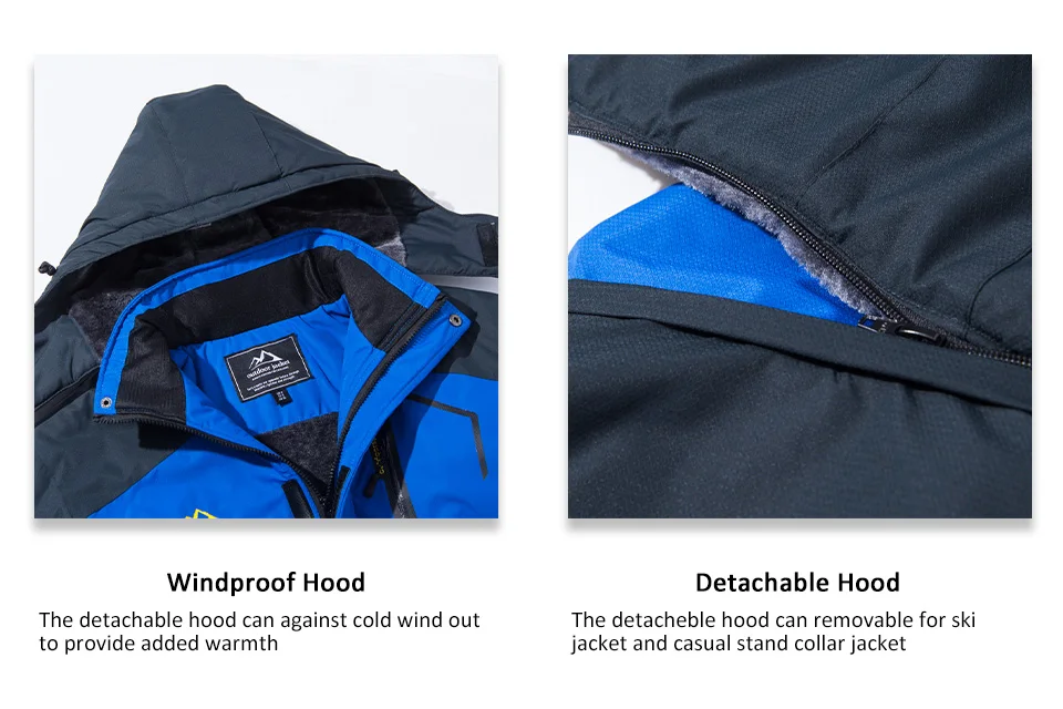 MAGCOMSEN Men's Ski Jacket Winter Warm Wool Parka Warm Thick Coat Windproof Rainproof Snowproof Hiking Men's Snowboard Jacket