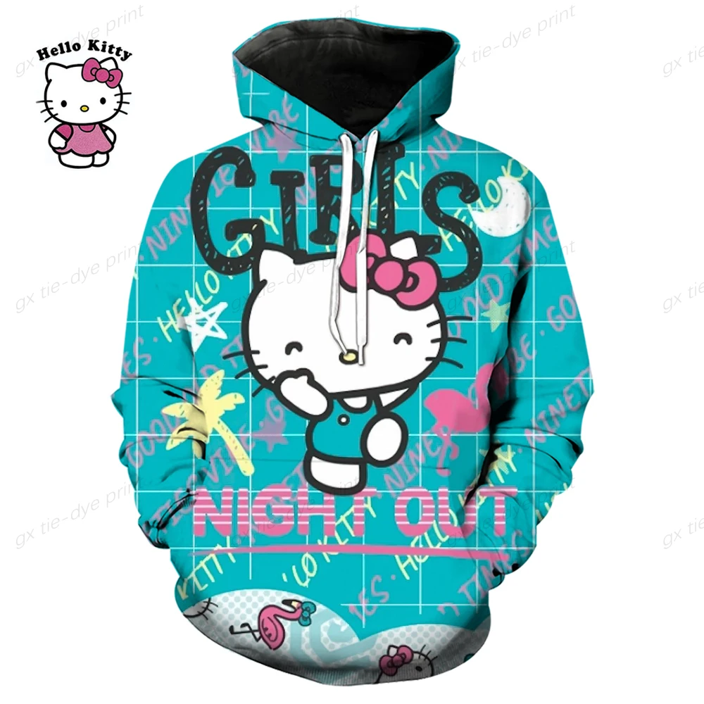 Sanrio-Sudadera con capucha y estampado de Hello Kitty para mujer, suéter informal de gran tamaño, Harajuku, Kawaii, y2k, Primavera