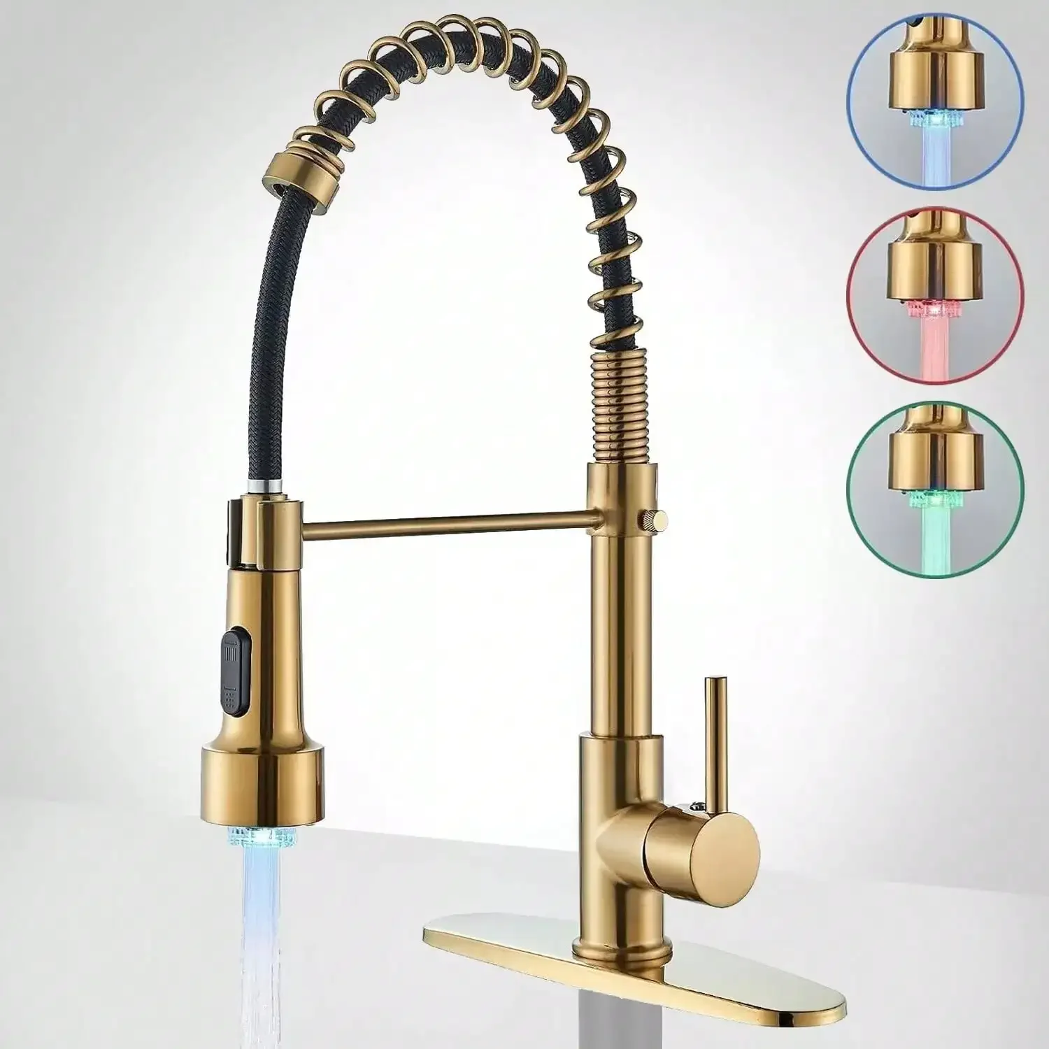 LED Kitchen Faucet Swivel Spout Single Handle Sink Pull Down Sprayer Mixer Tap