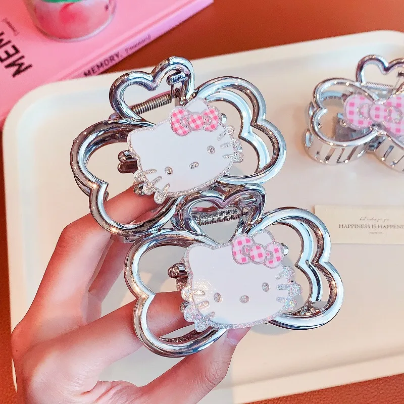 헬로 키티 카와이 상어 클립 패션 만화 소녀 하트 프리미엄 실버 보우 양면 그랩 클립 여성 액세서리 도매