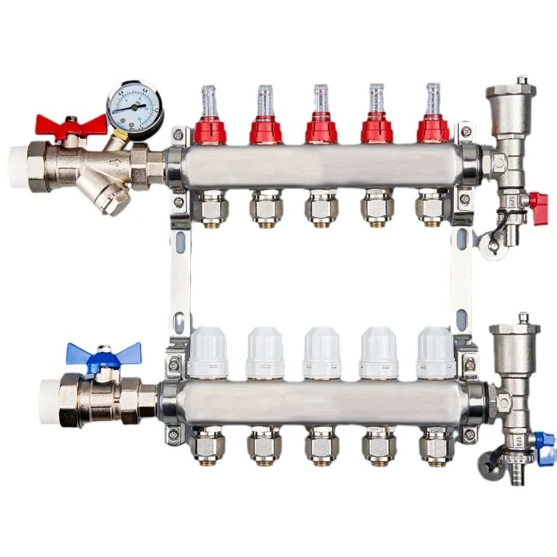 1 Inch 2-12 Way Stainless Steel Water Distribution Manifolds Modern Design Electric Radiant Floor Heating System for Apartments