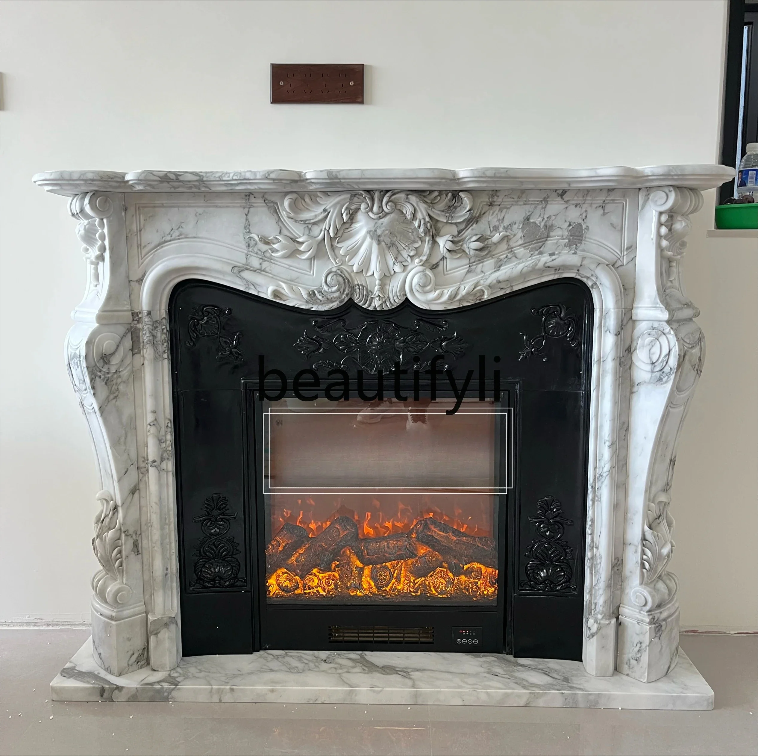 

FG10Fireplace French Minimalist Style Decoration European Large Flower White Fireplace American Marble Fireplace Mantel