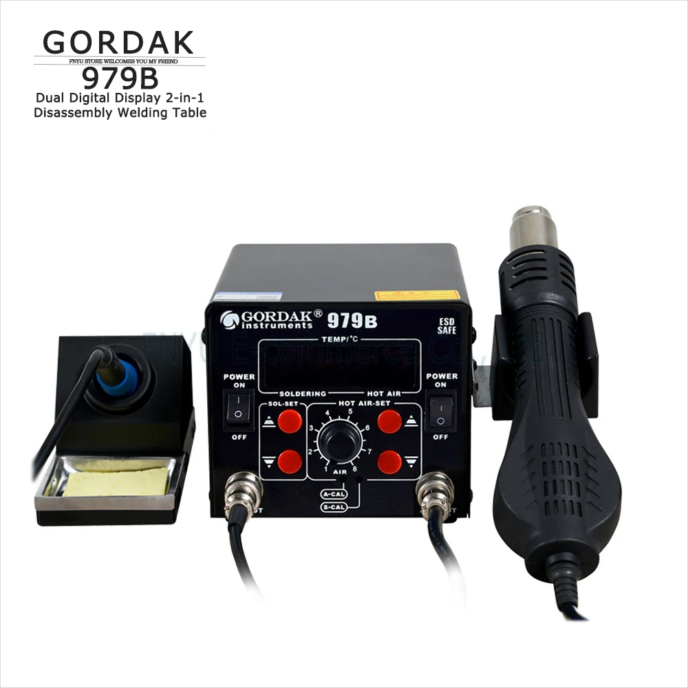 

GORDAK 979B 2in1 Disassembly Welding Station Heat Air Gun Electric Iron for Mobile Phone PCB Repair Dual Display Soldering Table