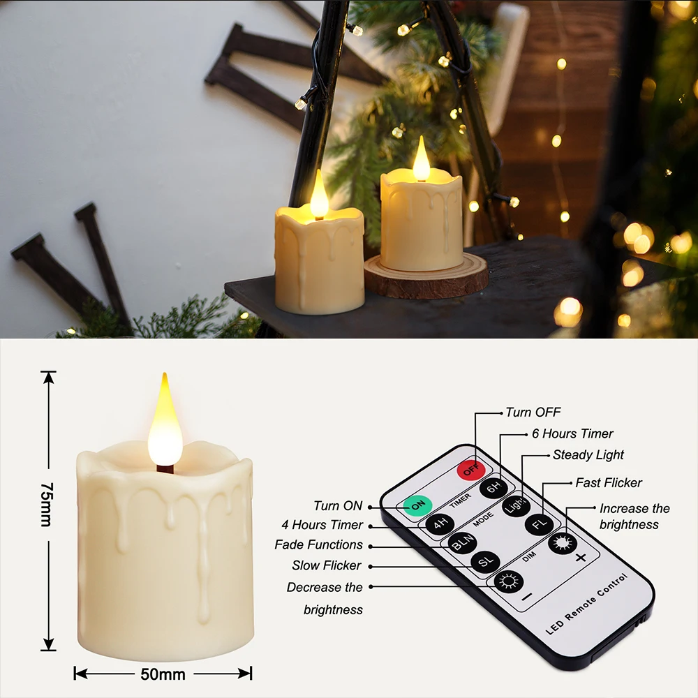 FPOO Led Candle With USB Rechargeable Candles Remote For Party Home Decoration Flickering Waterproof Electronic Tealight Candles