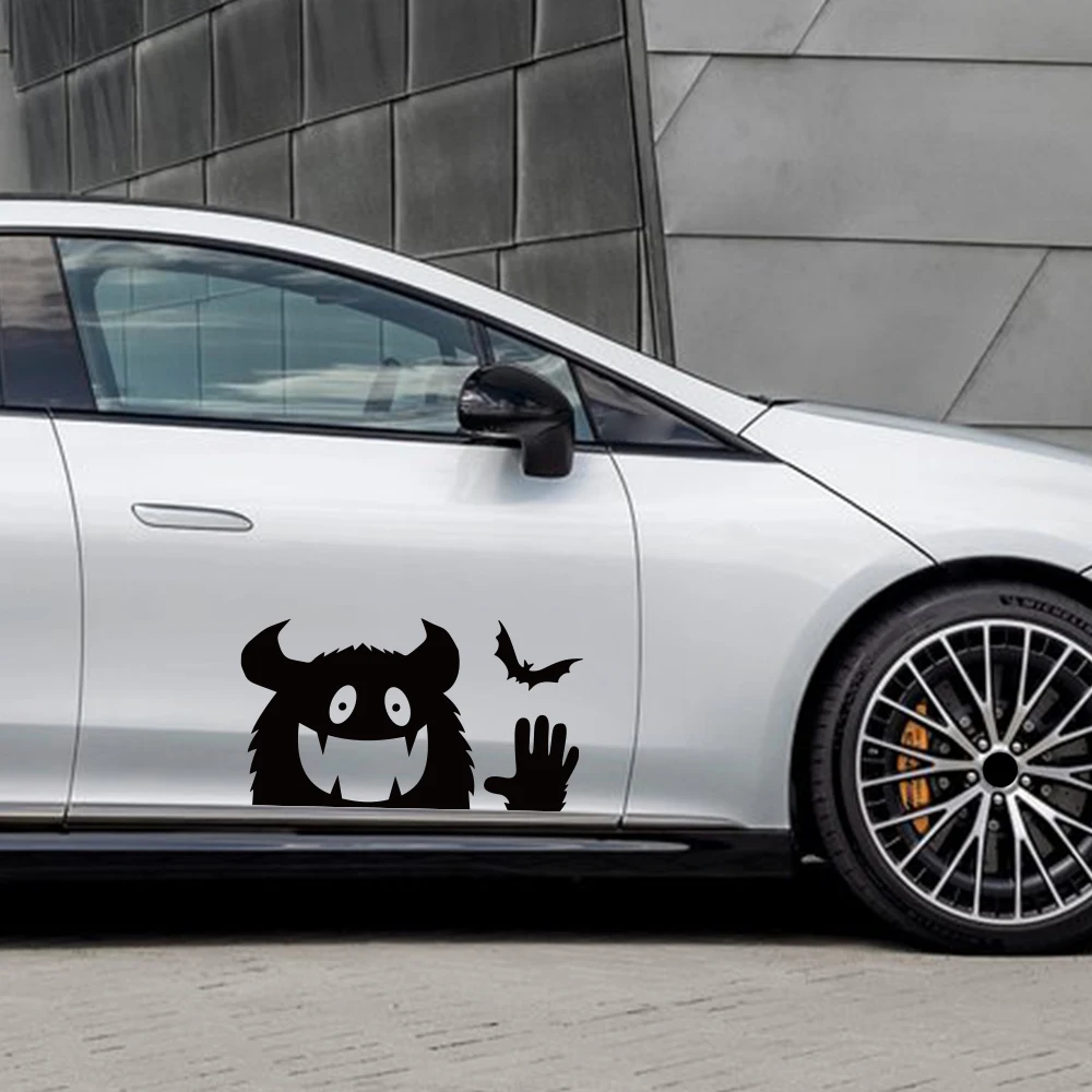 1PC Cute Monster Peeking Car Sticker Funny Bat Wave Hand Vinyl Decal, DIY Cartoon Halloween Auto Door Side Decorative Sticker