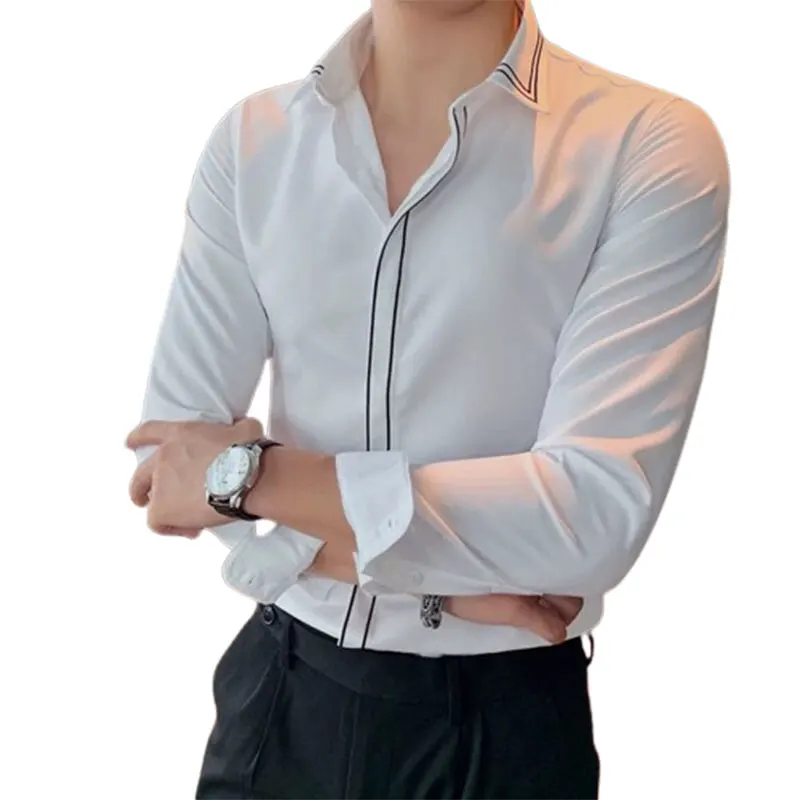 Elegant Fashion Harajuku Slim Fit Blusa a Peaked Collar Solid Button Long Sleeve Outerwear Loose Casual All Match Male Clothes