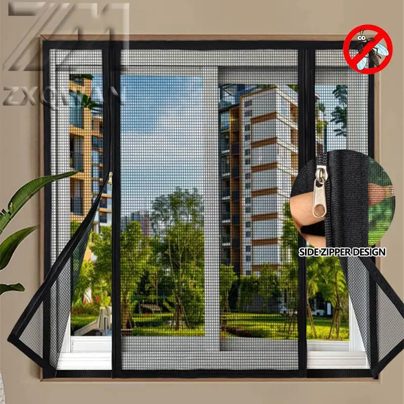 Custom Double Sided Zipper Mosquito Screen, Dense Invisible Mesh, Detachable Washable, No Drill Easy Install for Home