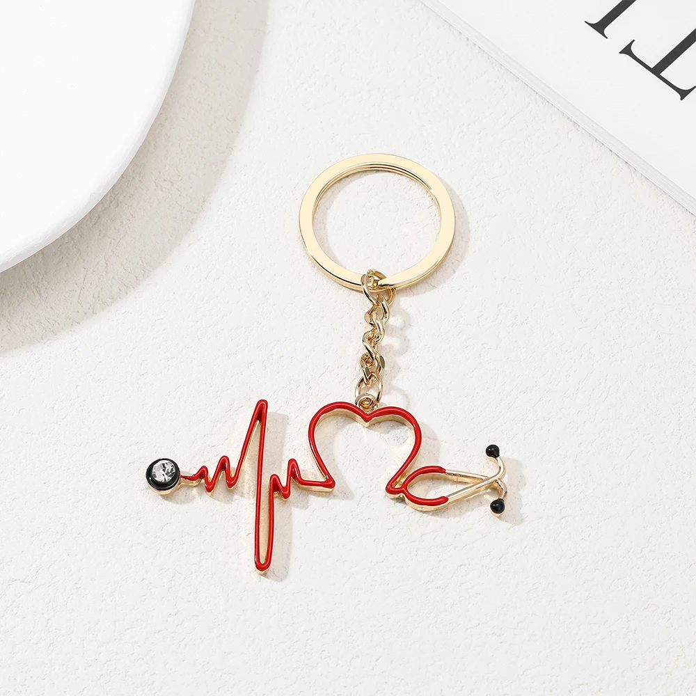 Hanreshe Classic Heart Stethoscope Keychain New Medical Jewelry Backpack Car Keyring for Doctor Nurse Accessories Gifts