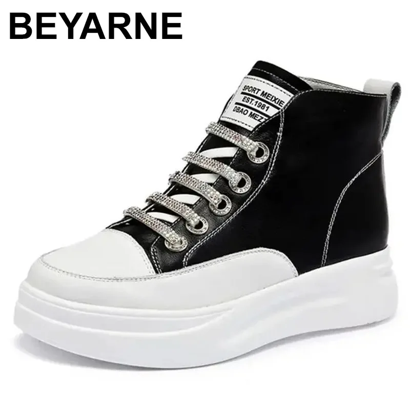 

2025 женские осенние кроссовки из натуральной кожи, высокие вулканизированные туфли, женская повседневная зимняя обувь на толстой подошве, женская обувь для скейтбординга