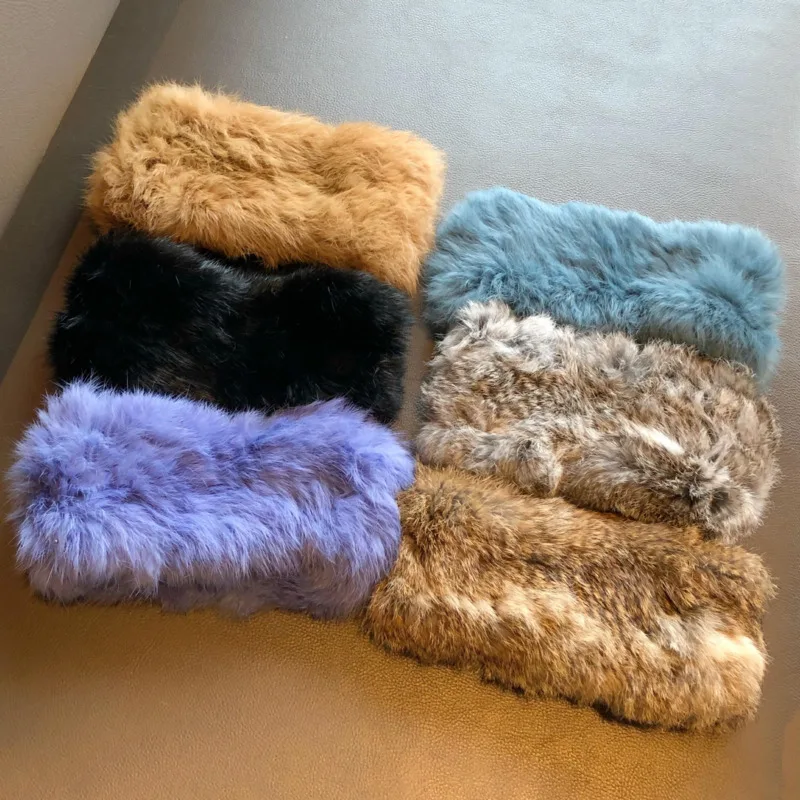 Real Rex Rabbit Fur Headband Women\'s Hand-Knitted Fur Scarf Natural Fur Ring Cowl Snood Scarves Winter Female Fashion Head Cover