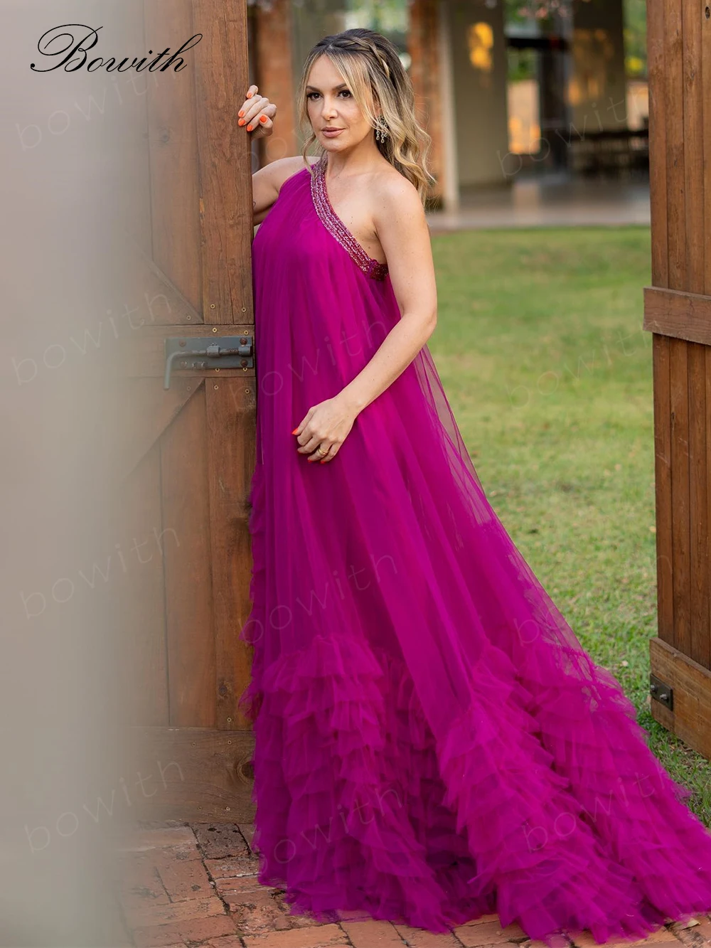 Bowith One Shoulder Party Dress A Line Evening Gown for Women Formal Occasion Dresses with Beads vestidos de fiesta