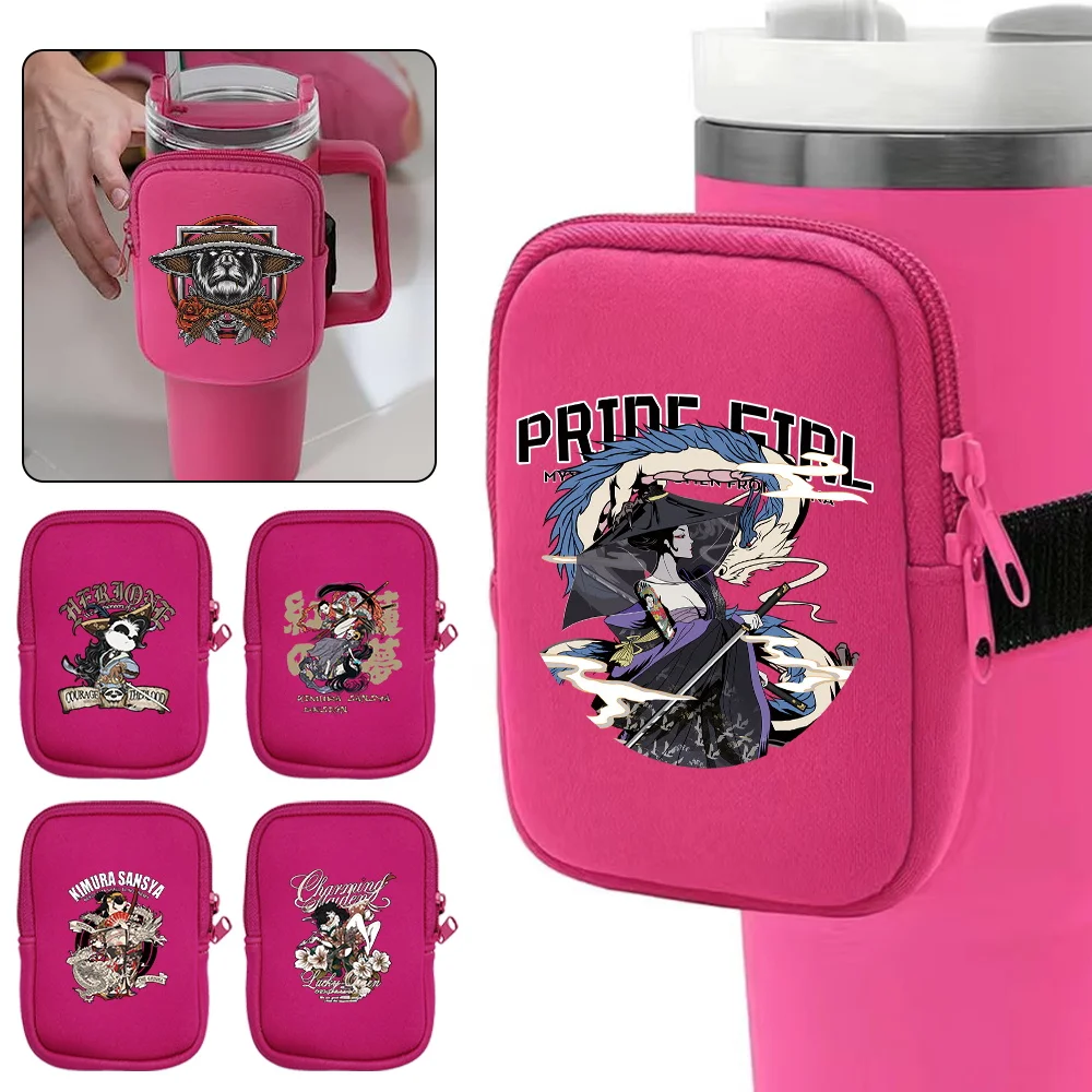 Outdoor Sports Water Bottle Pouch Fitness Accessories Multi-functional Handheld Water Cup Bag Samurai Pattern