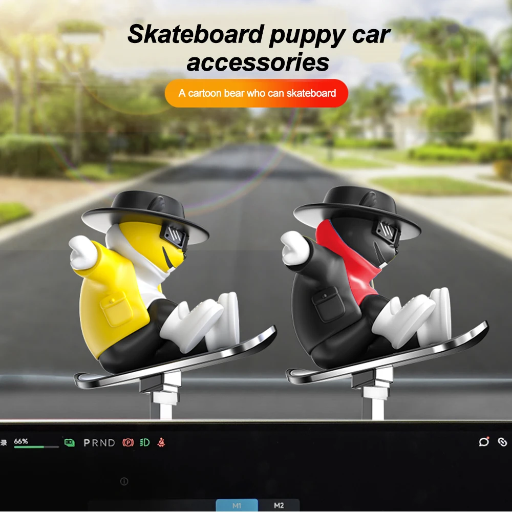 Cool Cartoon Skateboard Dog Car Ornaments Silent Sliding With Driving Cute Doll Car Center Console Auto Interior Decoration