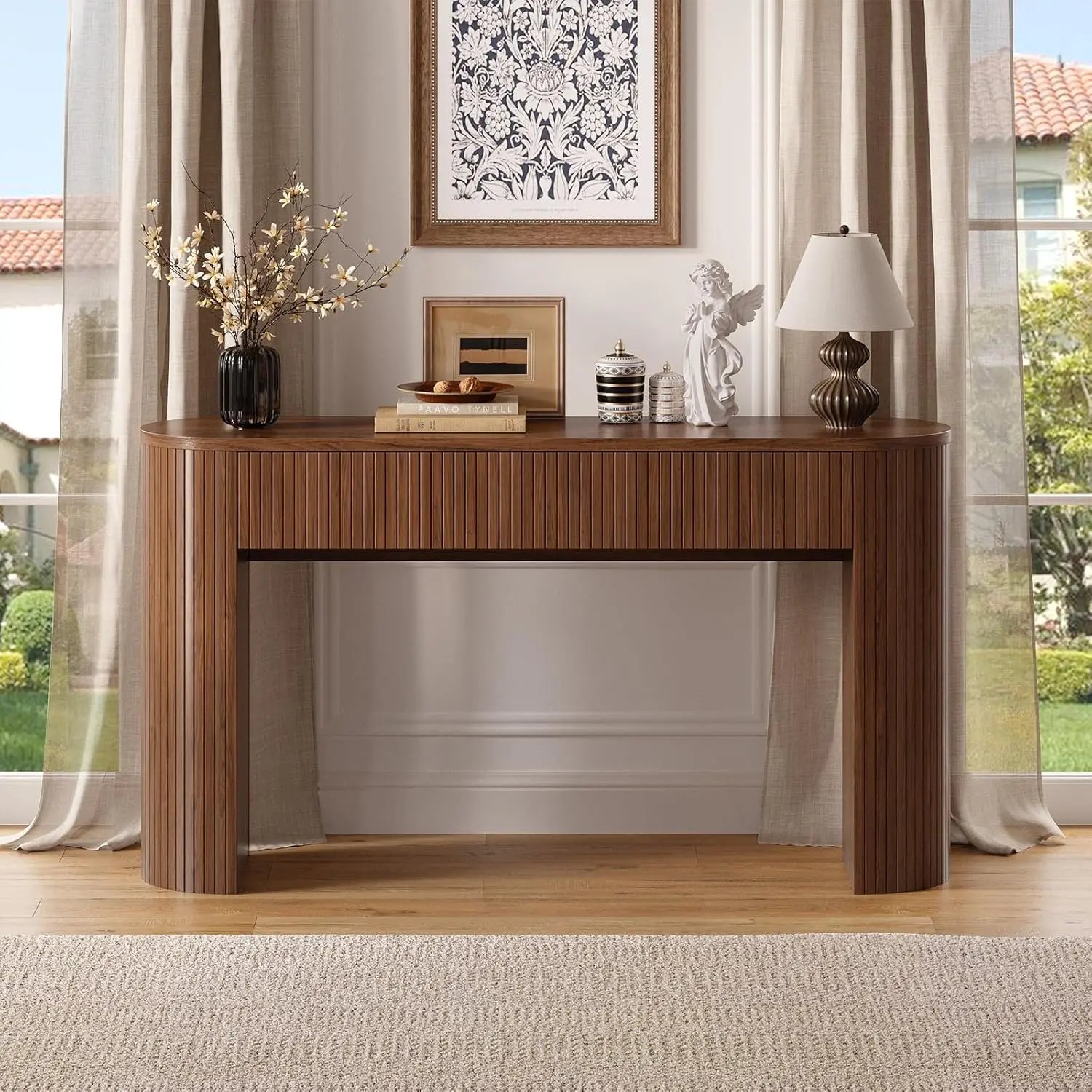 55 Inch Console Table with 2 Drawers, Fluted Entryway Tables with Storage, Sofa Table Behind The Couch, Hallway Tables