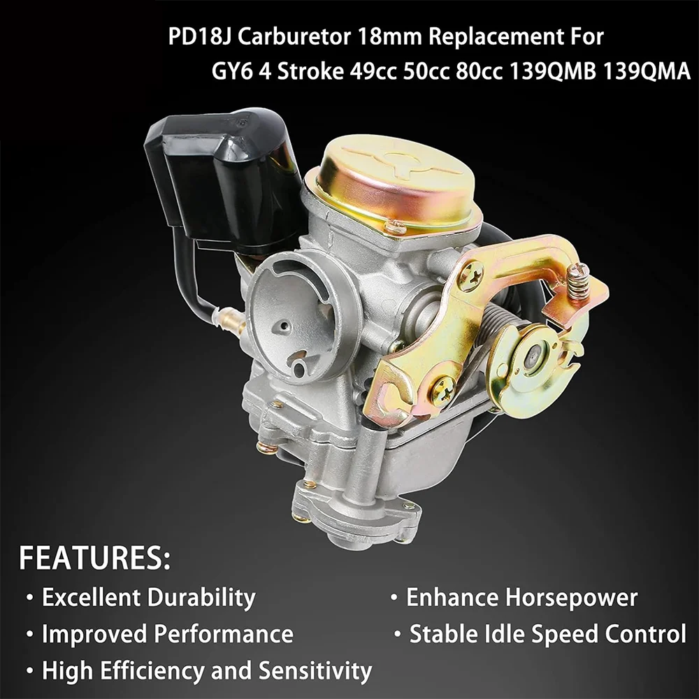 

PD18J Carburetor 18mm Replacement for GY6 49cc 50cc 80cc 139QMB 139QMA 4 Stroke Moped Engine for Taotao Kymco Scooter
