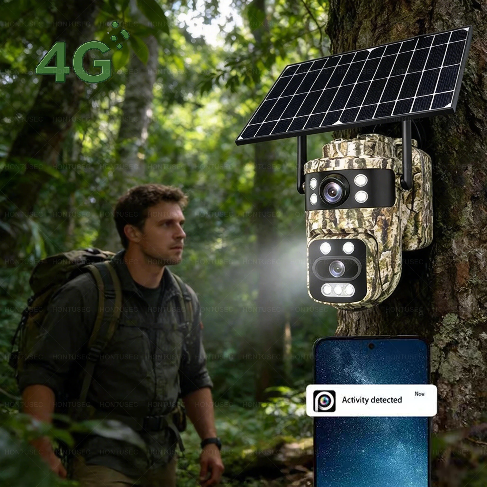 HiEasy 6MP 4G SIM Card AOV Dual Lens Dual Screens Solar PTZ Hunting Camera Solar Panel Color Night Vision PIR Motion Detection
