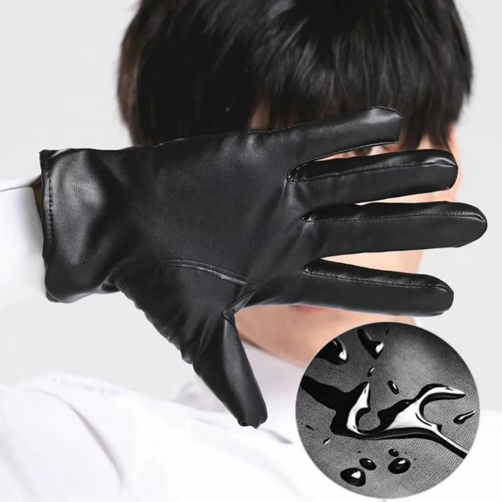 High Quality Black Leather Gloves Warm Non-Slip Driving Mittens Waterproof Windproof Touch Screen Gloves Men