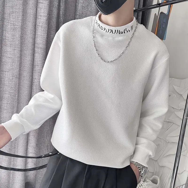 Male Clothes Collared Sweatshirts Tops with Collar T Shirts for Men White Quality Neck Embroidery Harajuku Fashion F Quotes Sale