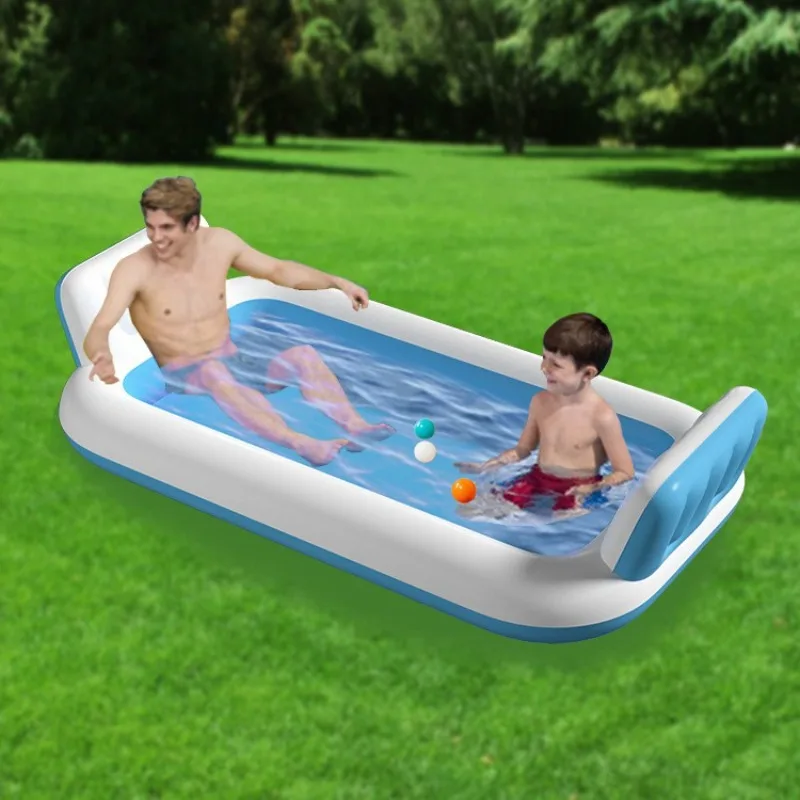 Inflatable Swimming Pool Backrest Sunbathing Floating Bed Blue and White Outdoor Bath Pool Family Play Pool