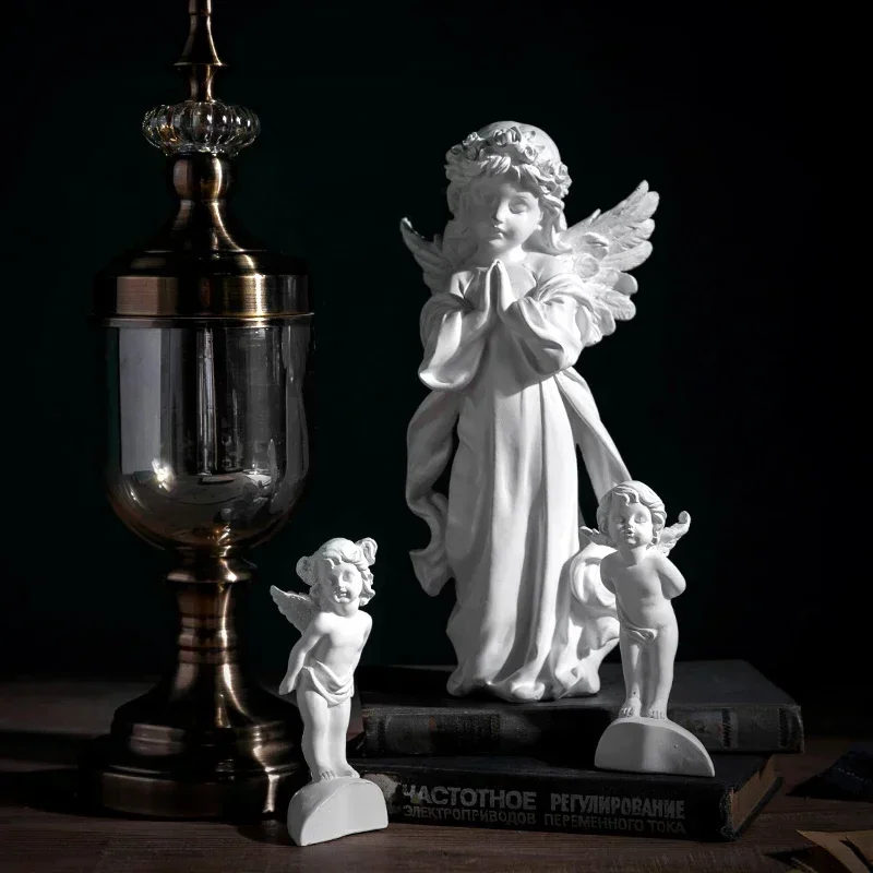 Nordic retro white angel Resin handicraft sculpture plaster figure home decoration ornament statue wedding party decoration gift