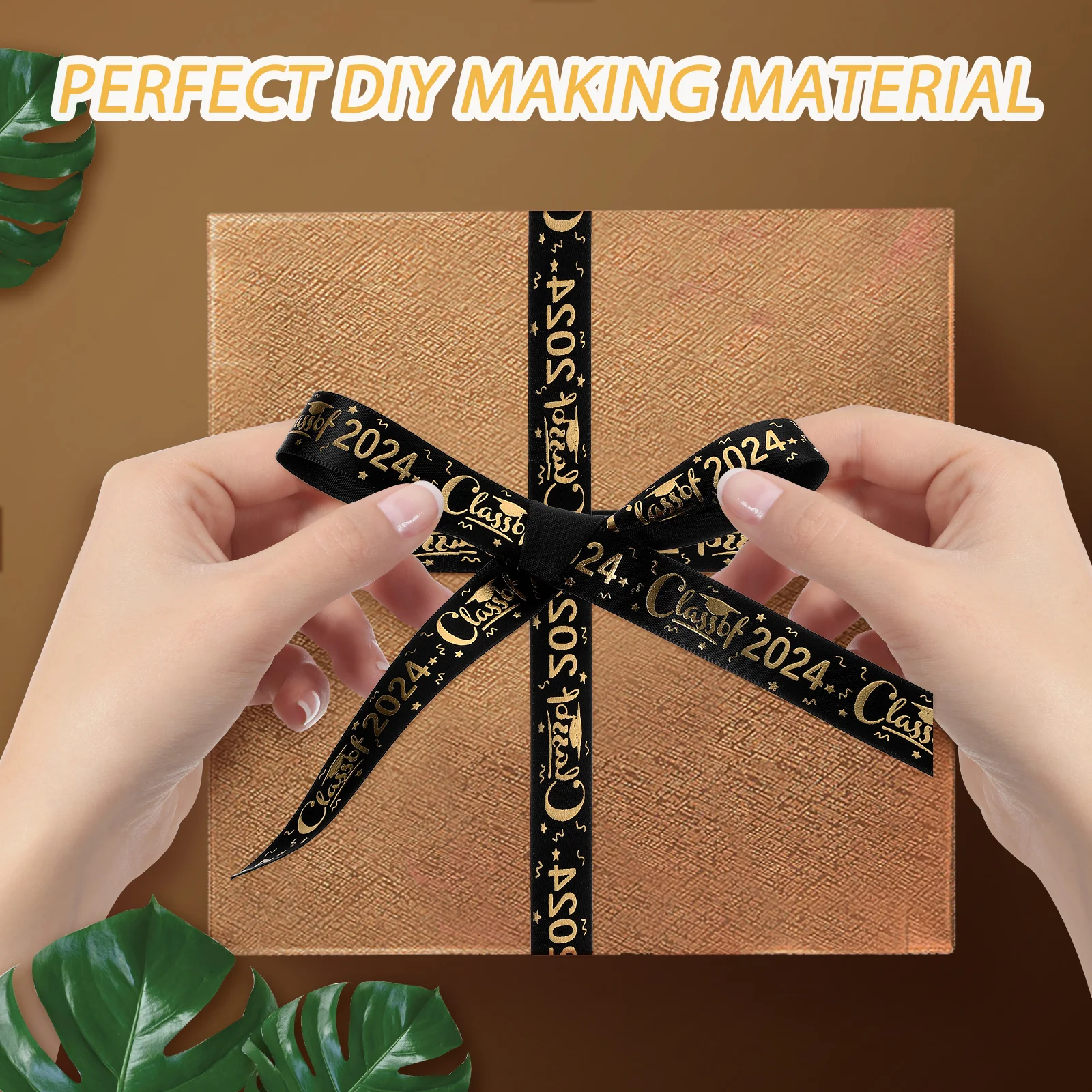

2024 Graduation Gift Wrapping Ribbon 2cmx9m Gold Satin Decorative Ribbon for Packaging Gifts Bottles Ornaments Christmas