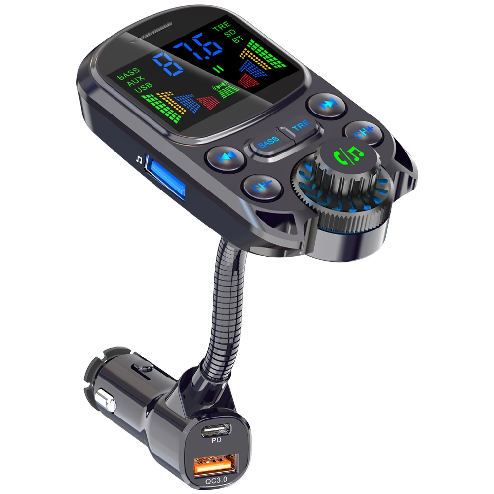 Car Mp3 Player Cigarette Lighter Bluetooth-Compatible Hands-Free PD Quick Fast Charger Fm Transmitter Car Multimedia