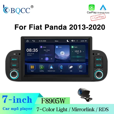 BQCC 7 Inch Car Radio Stereo Player Wireless CarPlay Android Auto BT RDS AM FM For Fiat Panda 2013-2020