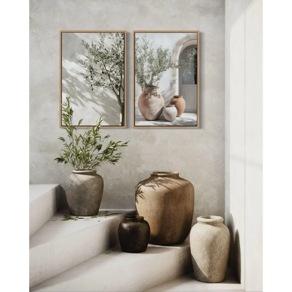 2D Flat,Mediterranean Gallery Collection,Olive Tree and Lemon Prints,Neutral Coast Collection,Digital Download,Living Room Decor