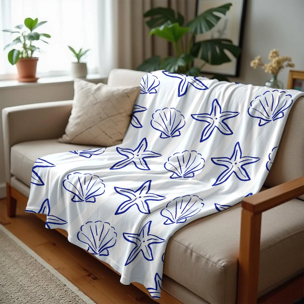 Coastal Shell Star Ultra Soft Sherpa Fleece Blanket Fluffy Warm Halloween Cozy Throw for Sofa Couch Bedroom Gift All season