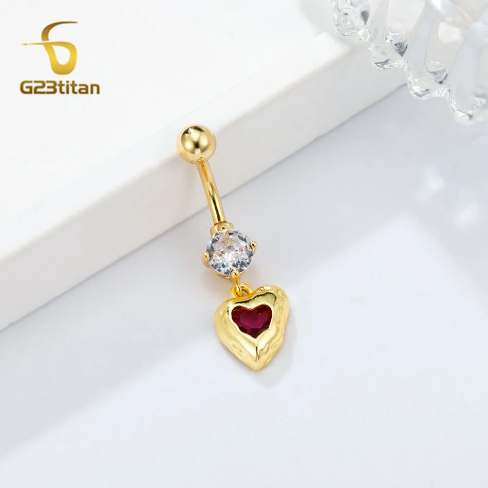 Bohemia Colorful Zircon Heart Belly Button Rings Surgery G23 Titanium Bar Navel Piercing Couple Lover Body Jewelry Romantic Gift