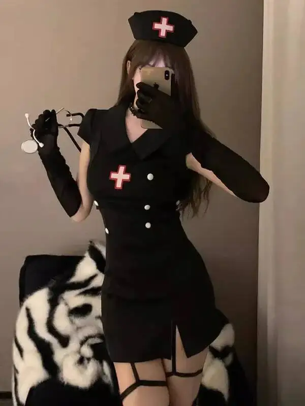 Sexy Lingerie Pure Desire Cosplay Nurse Uniform Passionate Bodycon Dress Set Halloween Maid Uniform Dress Charming Elegant NB2M