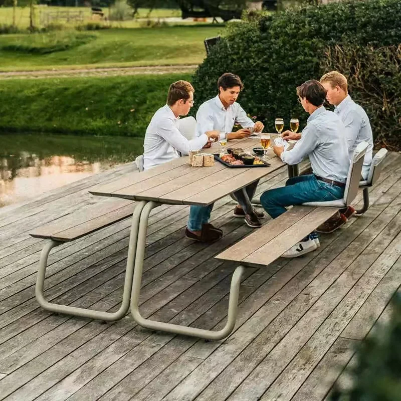 

Tengchao outdoor park chair community outdoor public places tables and chairs resort antiseptic wood garden aluminum alloy bench