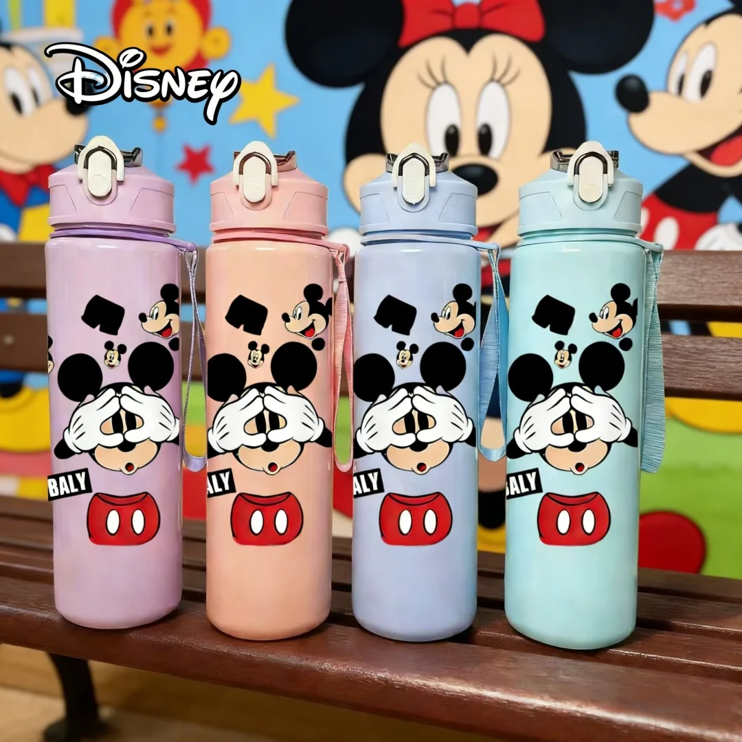 

Бутылка для воды с 3D-принтом Микки Мауса и забавными мордашками, оригинальный дизайн, новая крышка с кнопкой, многоразовая, легкая, праздничный подарок