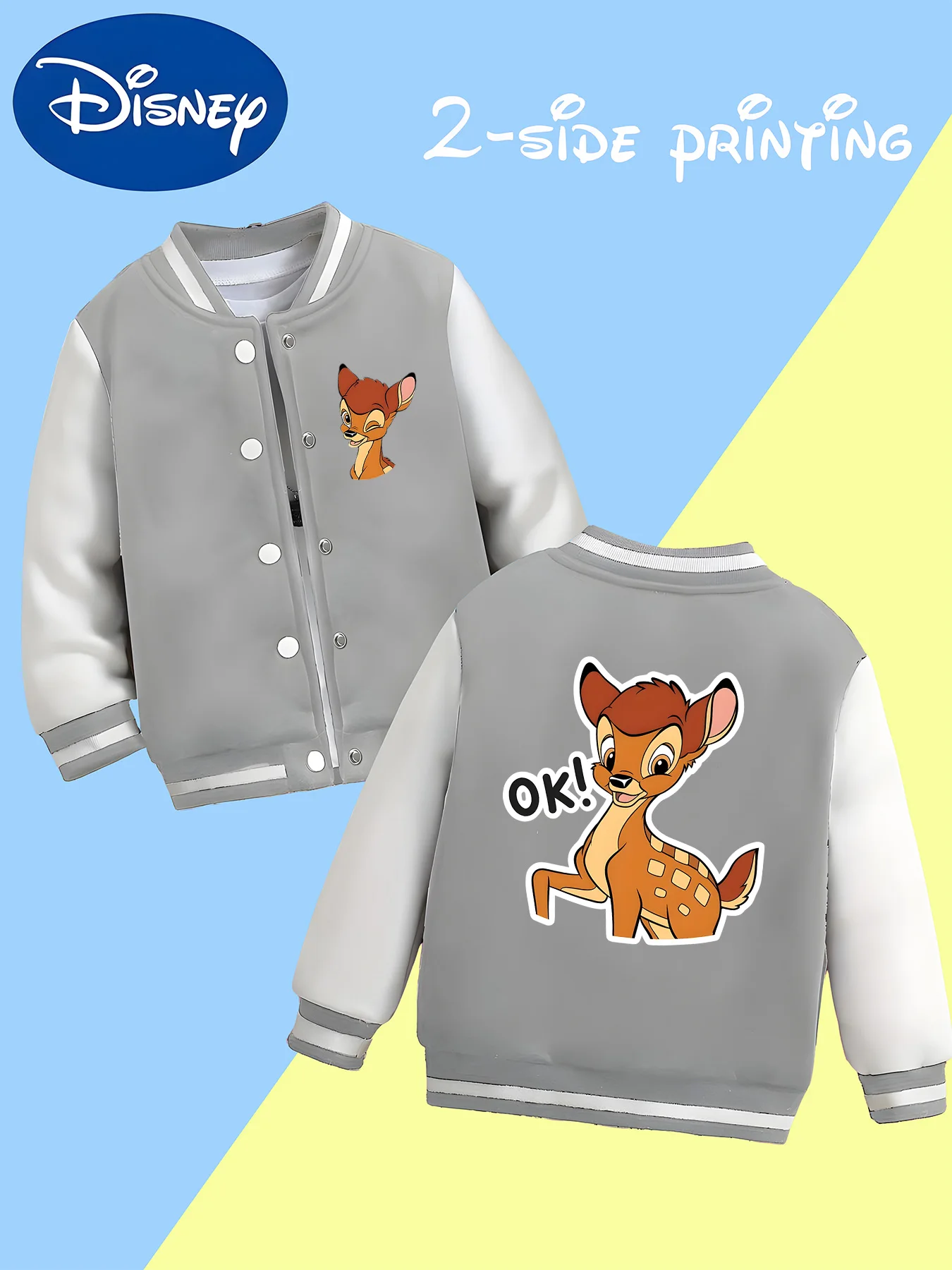 سترة بيسبول MINISO Disney Bambi "OK" للأولاد - طباعة بامبي لطيفة على الوجهين، مثالية للارتداء المدرسي، صديقة للبشرة #6