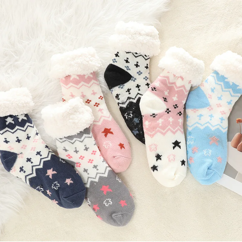 Christmas Gift Winter Warm Socks Women Cute Snowflake Pattern Thick Fluffy Socks Soft Loose Knitted Long Socks Winter Essentials