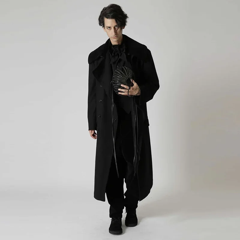 

YOJI OOAK фланелевой длинный повседневный двубортный костюм с большими лацканами, ветровка, пальто, свободный бархатный воротник