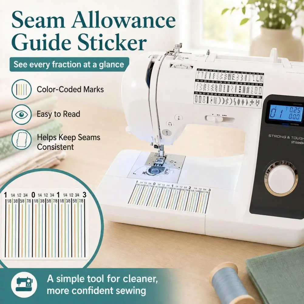Removable Sewing Ruler Sticker Seam Allowance Sticker for Sewing Machine Adhesive Seam Guide Tape with Scale Marks for Precise