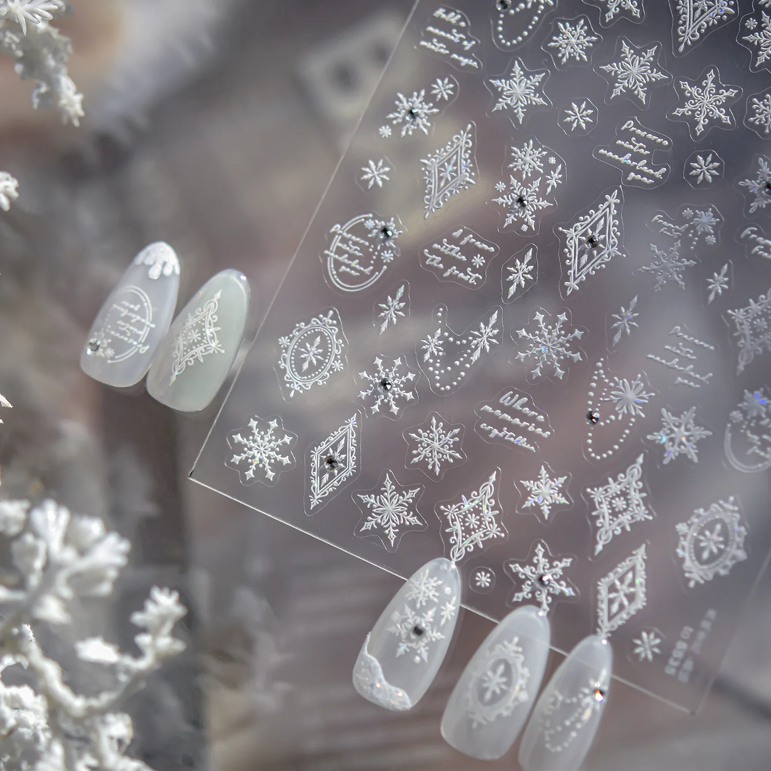 5D Crystal Diamond Nail Stickers High-end Velvet Snowflake Nail Art Accessory Stickers Back Adhesive Winter Nail 3D Decorations