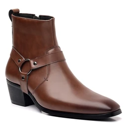 Man Chelsea Ankle Boots Casual Leather Shoes Western Cowboy Boots Black Brown Zip Wedding Office Dress Shoes Men Motorcycle Boot