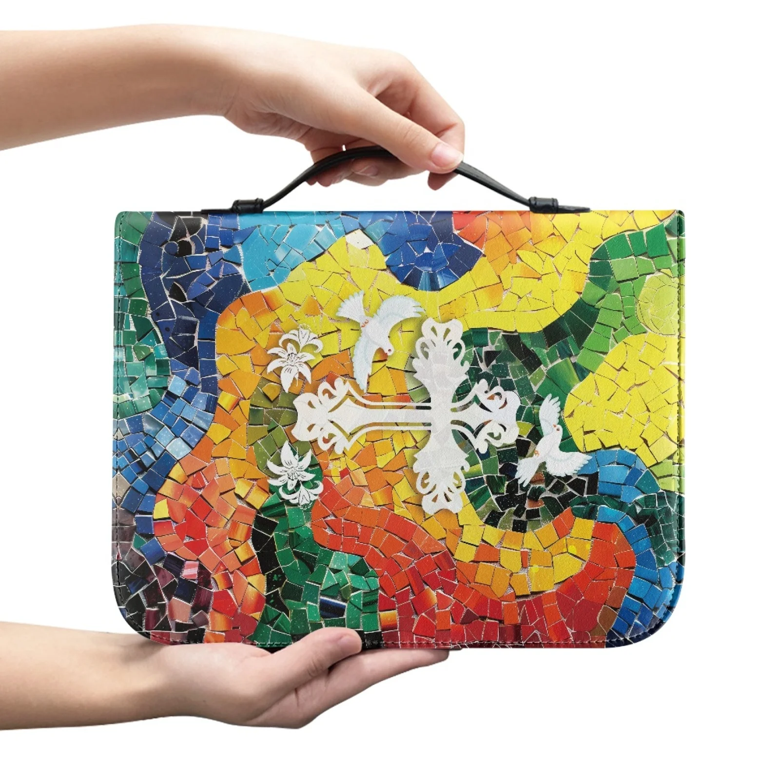 XIXIRIMIDO Church Bible Bag Large Capacity Bible Book Covers for Christian Prayer Men Colored Piece Puzzle Design New Design