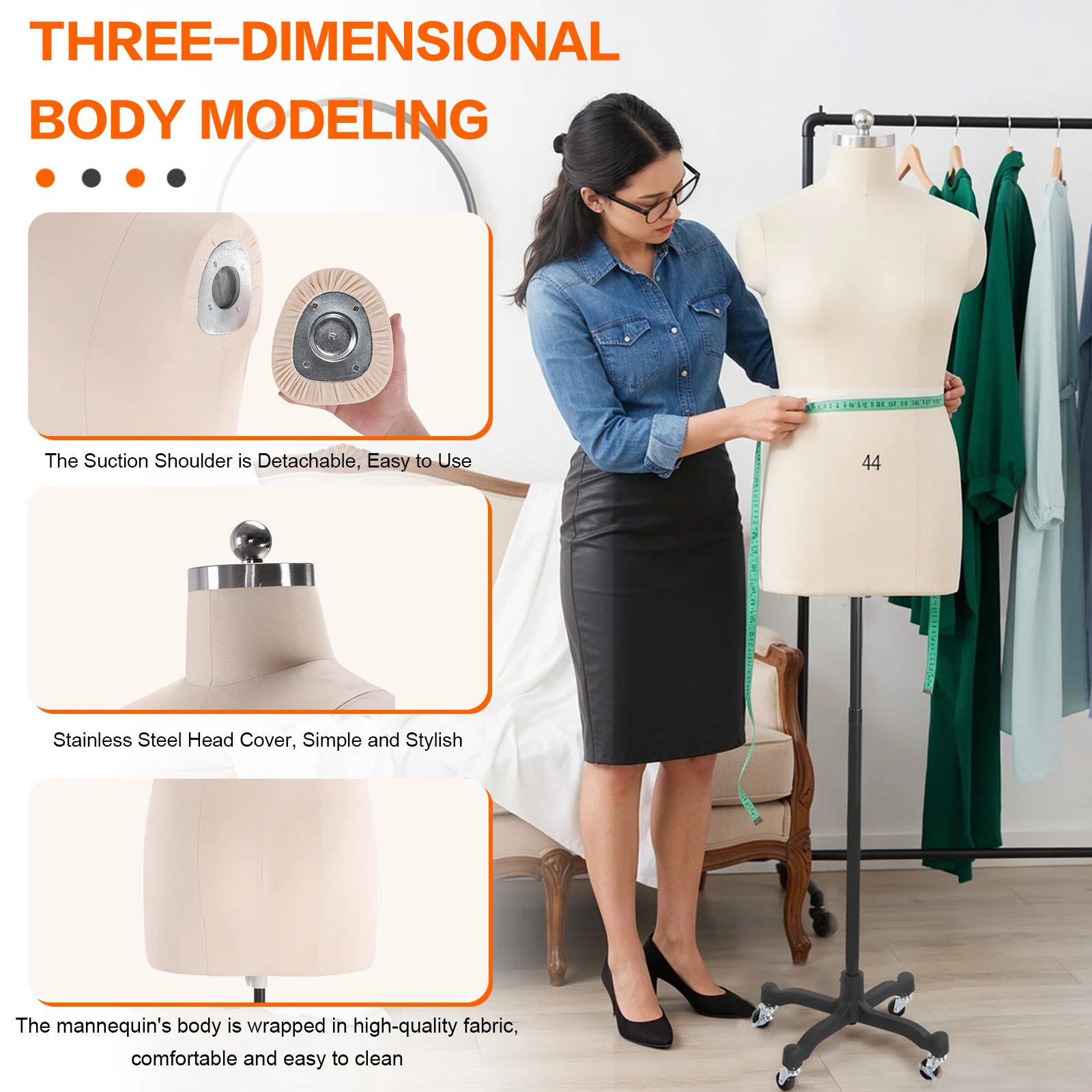 

Dress Form Mannequin Body with Stand Height Adjustable Pinnable Mannequin Body Torso Easy Assembly with Wheels for Tailoring