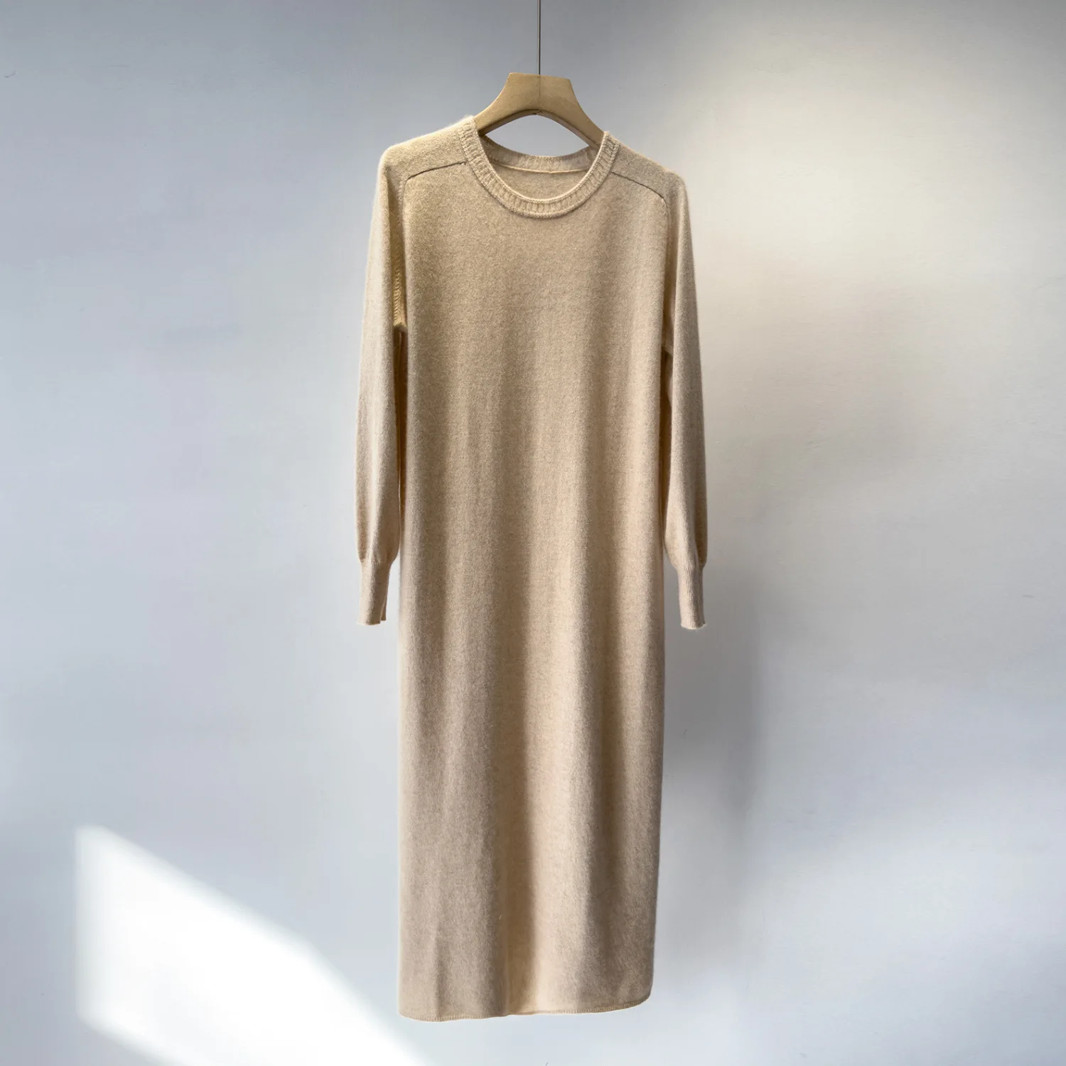 [30 cashmere+70 wool]12 needle single strand cashmere knit bottom knee length dress C33297